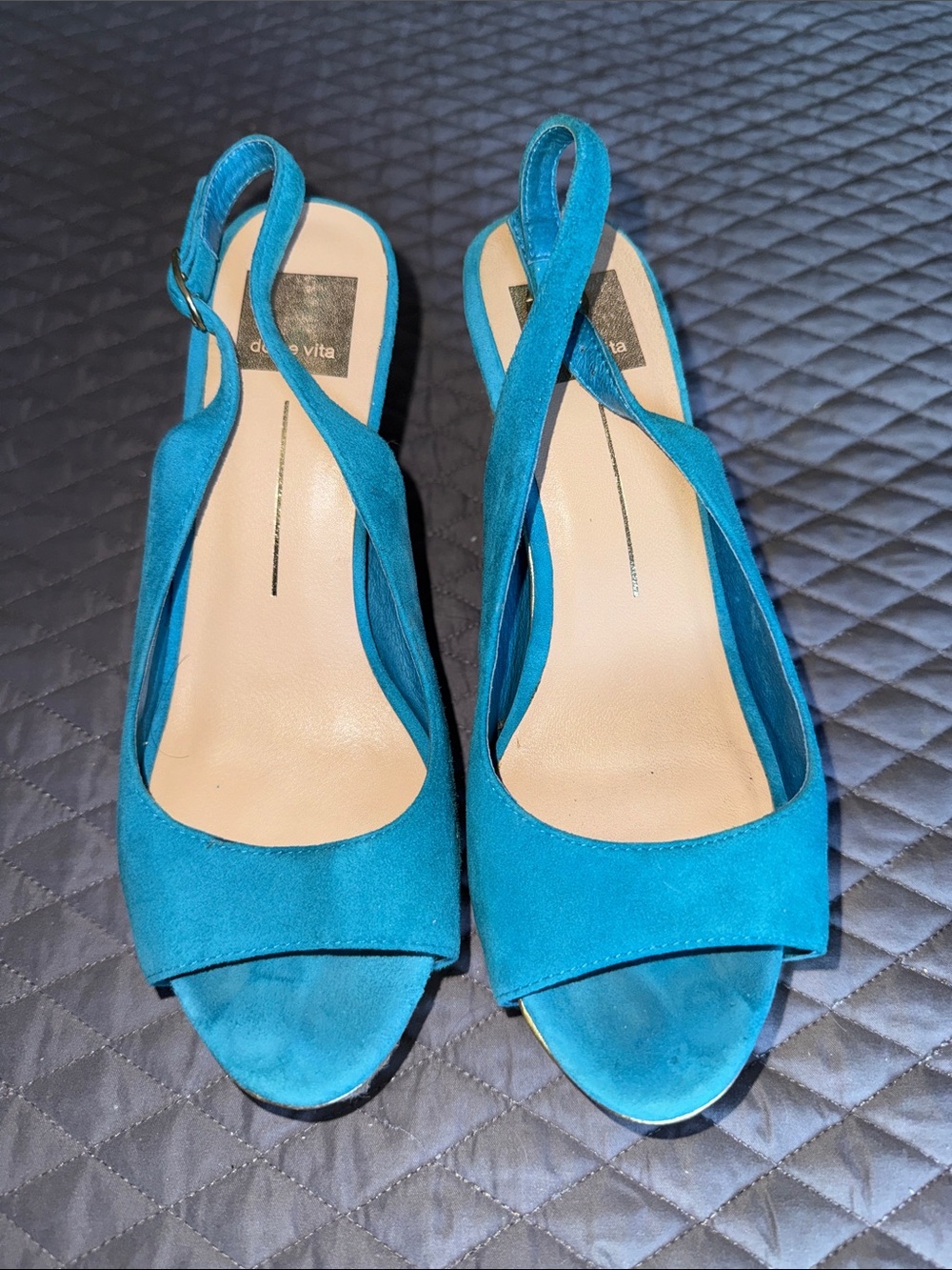 Dolce Vita Teal Suede Slingback Open-Toe Wedge Sandal